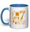 Mug with a colored handle I am 7 let is party royal-blue фото