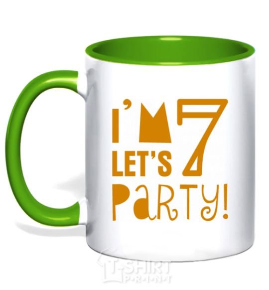 Mug with a colored handle I am 7 let is party kelly-green фото