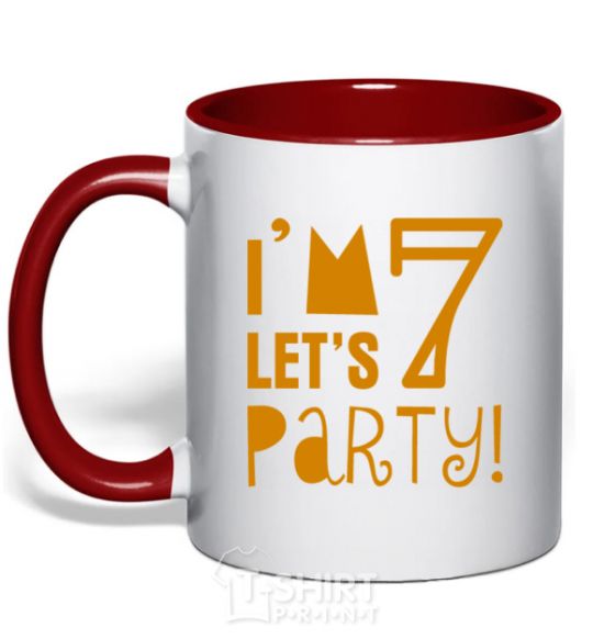 Mug with a colored handle I am 7 let is party red фото