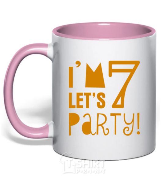 Mug with a colored handle I am 7 let is party light-pink фото