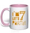 Mug with a colored handle I am 7 let is party light-pink фото