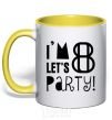 Mug with a colored handle I am 8 let is party yellow фото