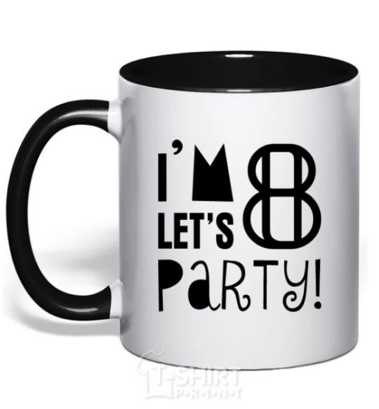 Mug with a colored handle I am 8 let is party black фото