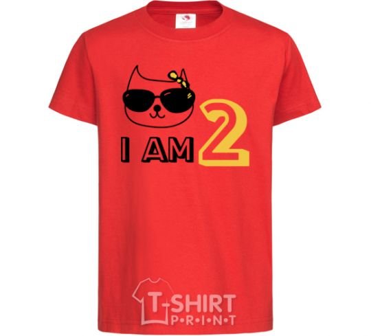 Kids T-shirt I am 2 cat red фото