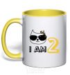 Mug with a colored handle I am 2 cat yellow фото