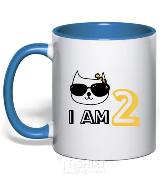 Mug with a colored handle I am 2 cat royal-blue фото