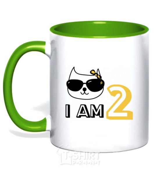 Mug with a colored handle I am 2 cat kelly-green фото