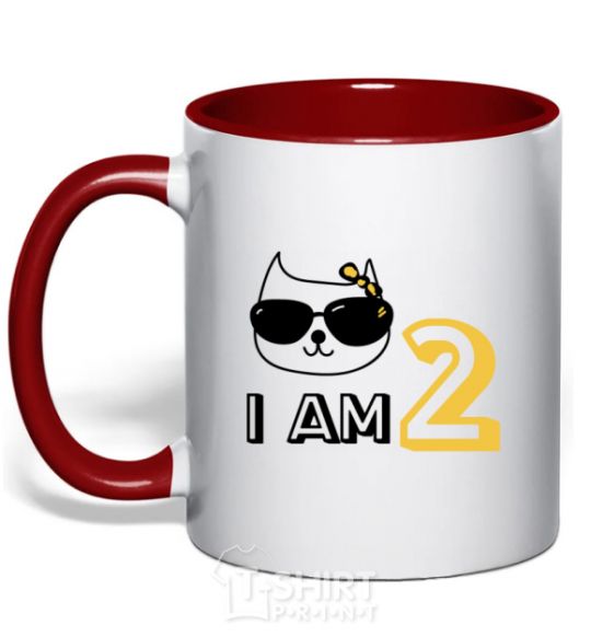 Mug with a colored handle I am 2 cat red фото