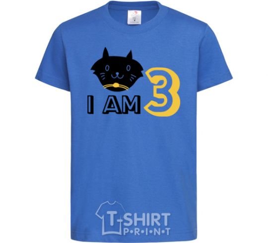 Kids T-shirt I am 3 cat royal-blue фото