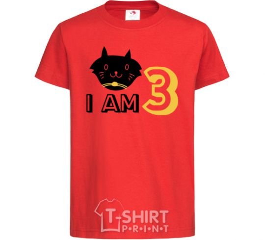 Kids T-shirt I am 3 cat red фото