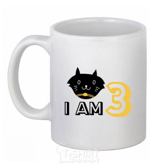 Ceramic mug I am 3 cat White фото