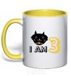 Mug with a colored handle I am 3 cat yellow фото