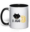 Mug with a colored handle I am 3 cat black фото