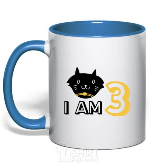 Mug with a colored handle I am 3 cat royal-blue фото