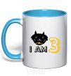Mug with a colored handle I am 3 cat sky-blue фото