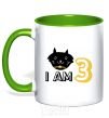 Mug with a colored handle I am 3 cat kelly-green фото