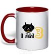 Mug with a colored handle I am 3 cat red фото