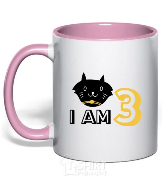 Mug with a colored handle I am 3 cat light-pink фото
