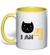 Mug with a colored handle I am 4 cat yellow фото