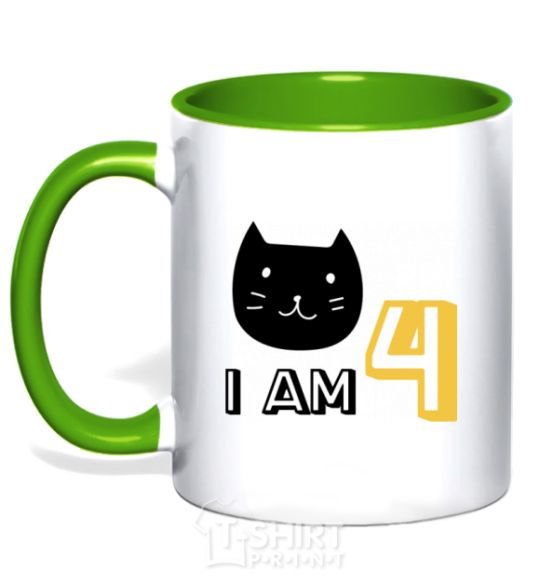 Mug with a colored handle I am 4 cat kelly-green фото