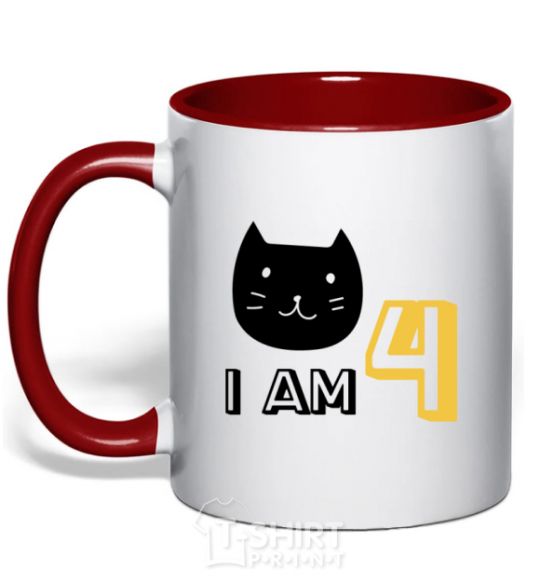 Mug with a colored handle I am 4 cat red фото