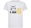 Kids T-shirt I am 5 cat White фото