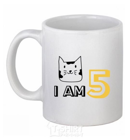 Ceramic mug I am 5 cat White фото