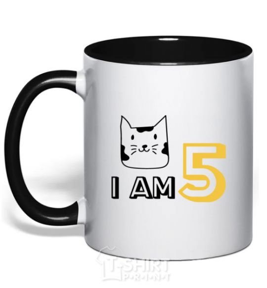 Чашка с цветной ручкой I am 5 cat Черный фото