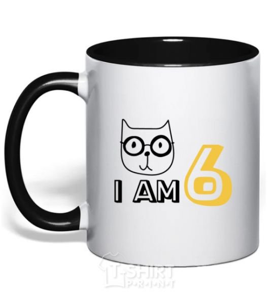 Mug with a colored handle I am 6 cat black фото