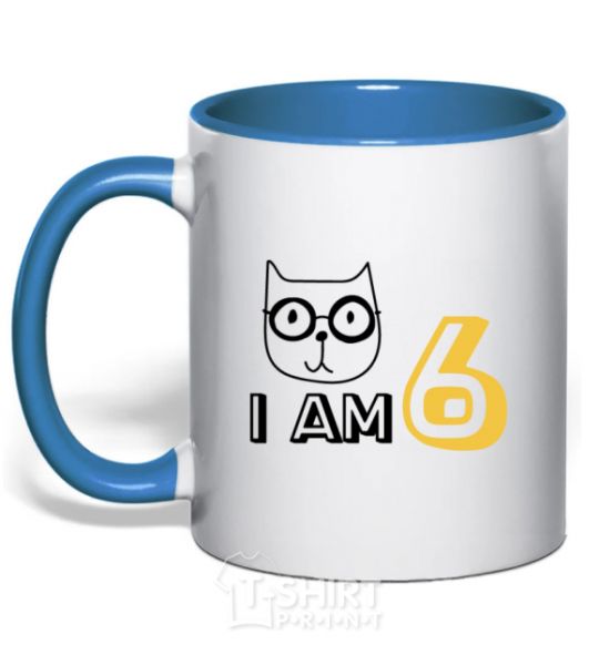 Mug with a colored handle I am 6 cat royal-blue фото