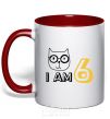 Mug with a colored handle I am 6 cat red фото