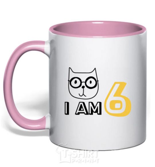 Mug with a colored handle I am 6 cat light-pink фото