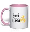 Mug with a colored handle I am 6 cat light-pink фото