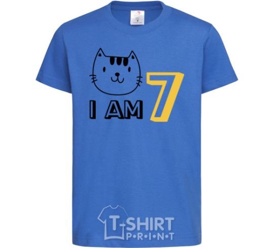 Kids T-shirt I am 7 cat royal-blue фото