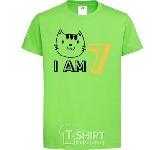 Kids T-shirt I am 7 cat orchid-green фото