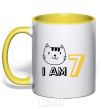 Mug with a colored handle I am 7 cat yellow фото