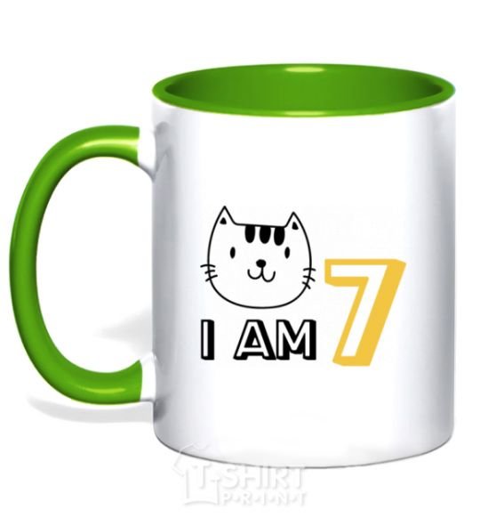 Чашка с цветной ручкой I am 7 cat Зеленый фото