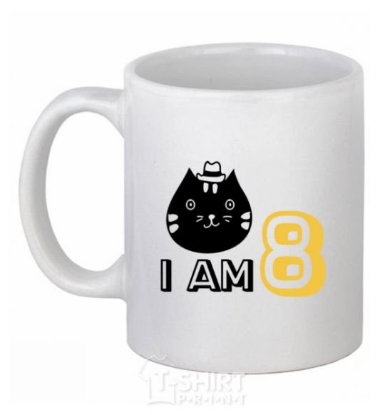 Ceramic mug I am 8 cat White фото