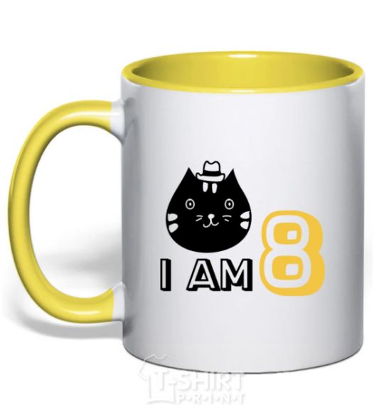 Mug with a colored handle I am 8 cat yellow фото