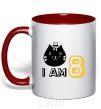 Mug with a colored handle I am 8 cat red фото