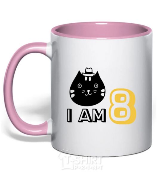 Mug with a colored handle I am 8 cat light-pink фото