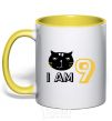 Mug with a colored handle I am 9 cat yellow фото