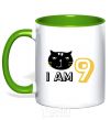 Mug with a colored handle I am 9 cat kelly-green фото