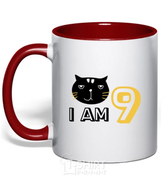 Mug with a colored handle I am 9 cat red фото