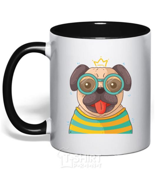 Mug with a colored handle Fun pug black фото