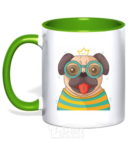 Mug with a colored handle Fun pug kelly-green фото