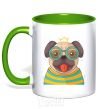 Mug with a colored handle Fun pug kelly-green фото