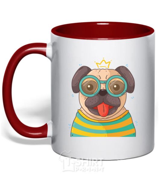 Mug with a colored handle Fun pug red фото