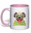 Mug with a colored handle Fun pug light-pink фото