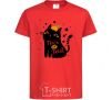Kids T-shirt Trick or treat cat red фото